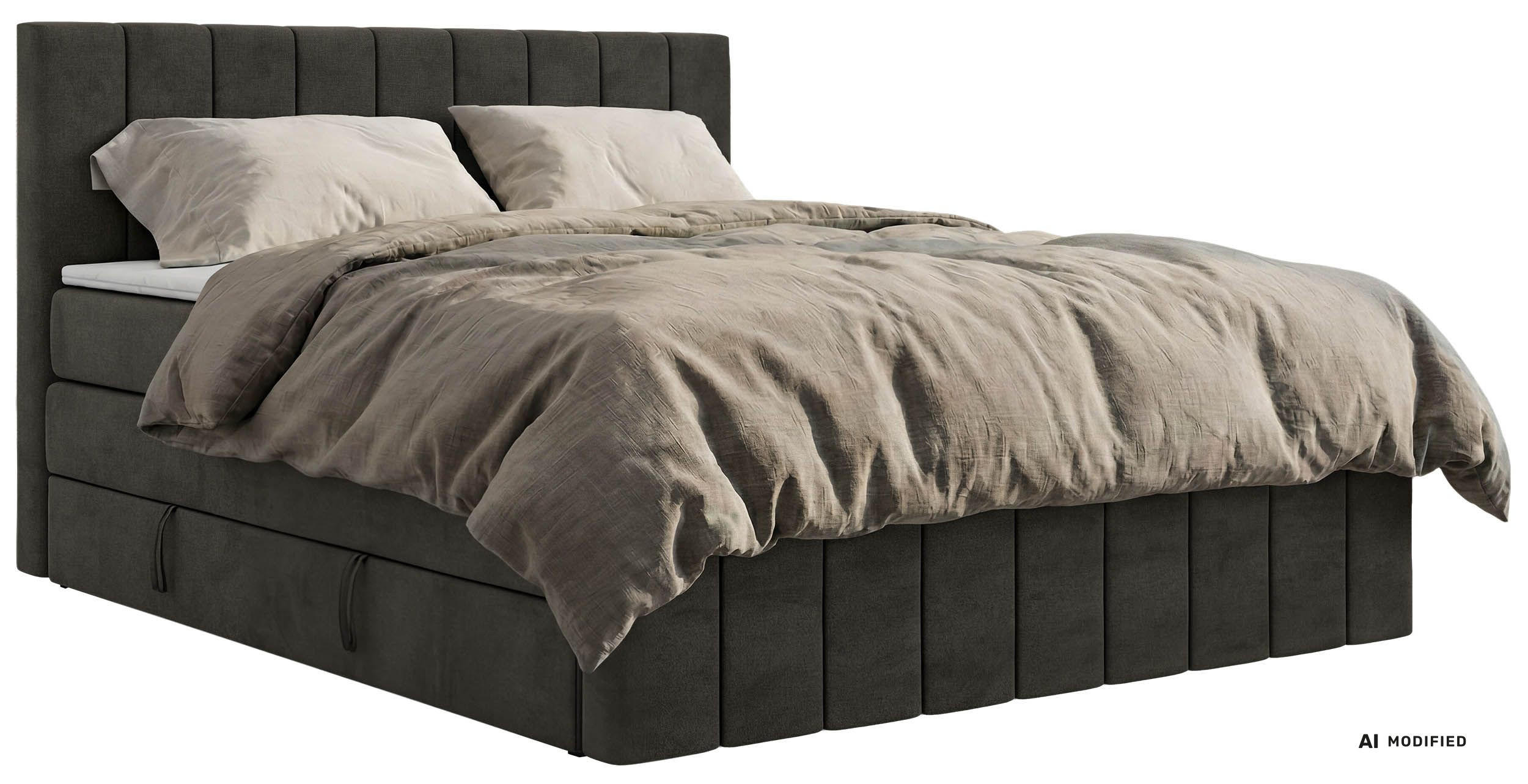 BOXSPRINGBETT ALVER KING DUO 160/200 - Dunkelgrau Velvet - Topper T25 - H4 - Dunkelgrau/Schwarz, Kunststoff/Textil (160/200cm) - MKS