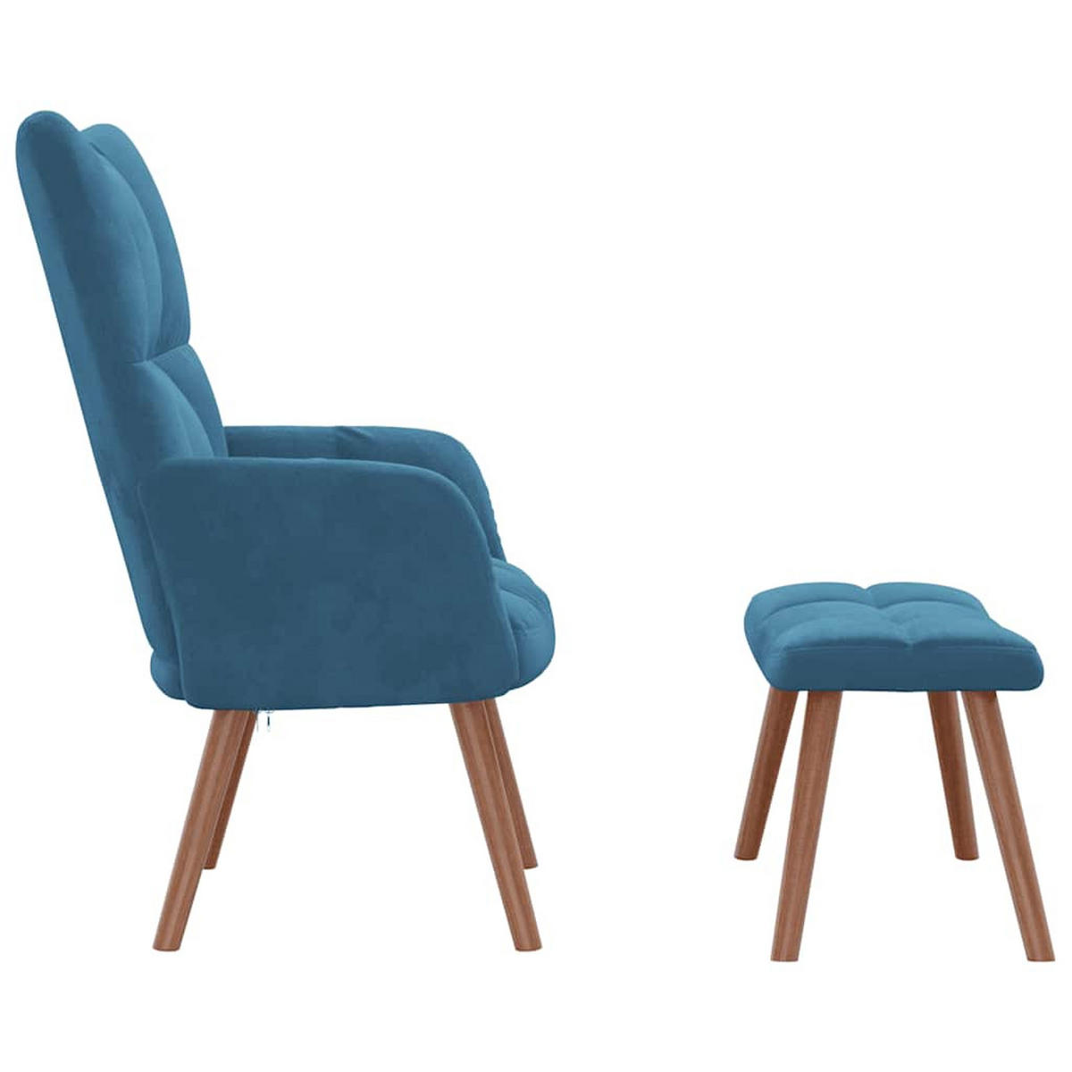 SESSEL mit Hocker, Holzbeine 61,5/69/95,5 cm aus Samt Blau - Blau/Braun, Holz/Textil (61.5/95.5/69cm) - vidaXL