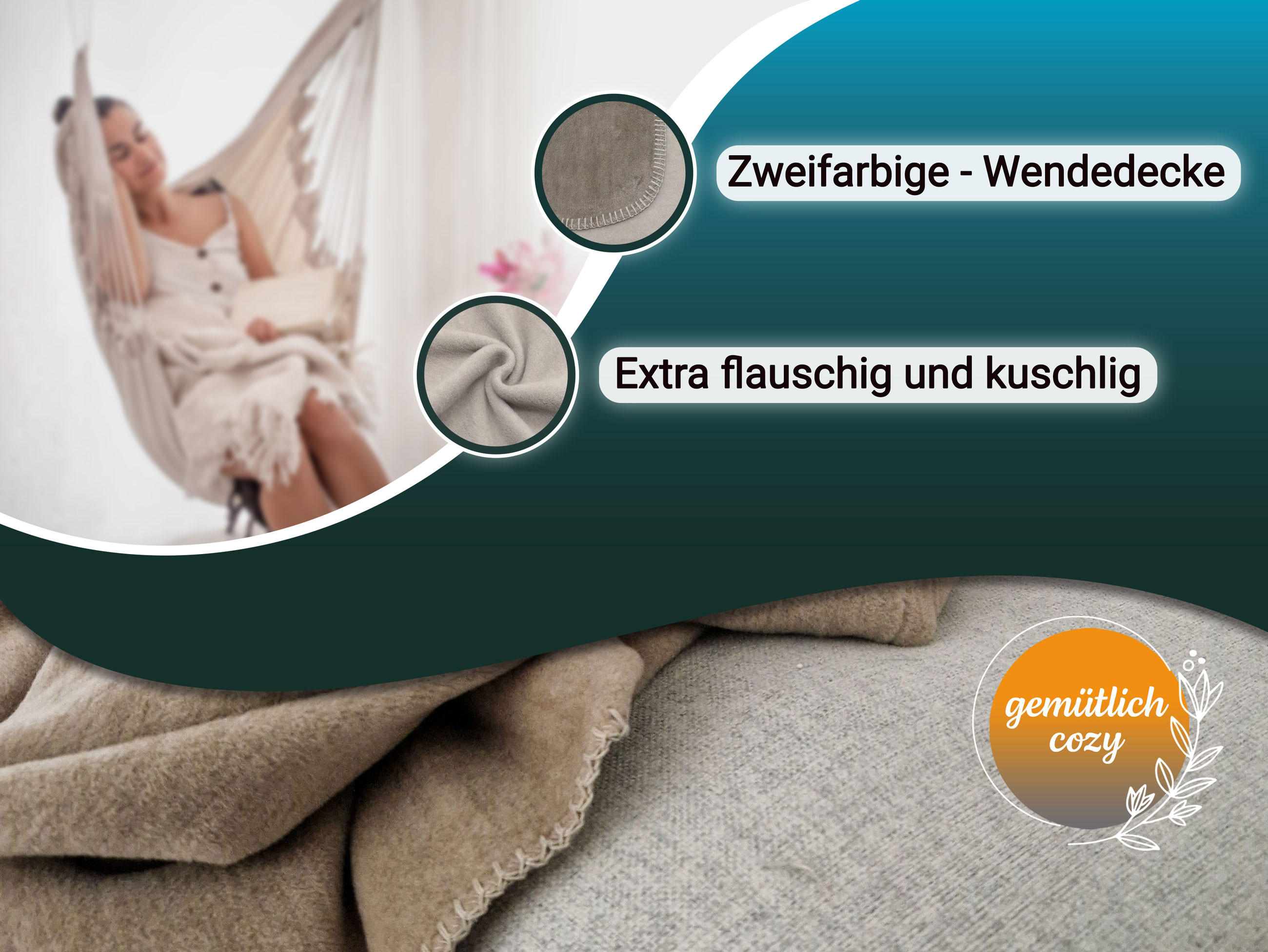 KUSCHELDECKE, 220x240 cm, 60% Baumwolle, 40% Polyacryl, Braun - Hellbraun, Naturmaterialien (220/240cm) - Zollner