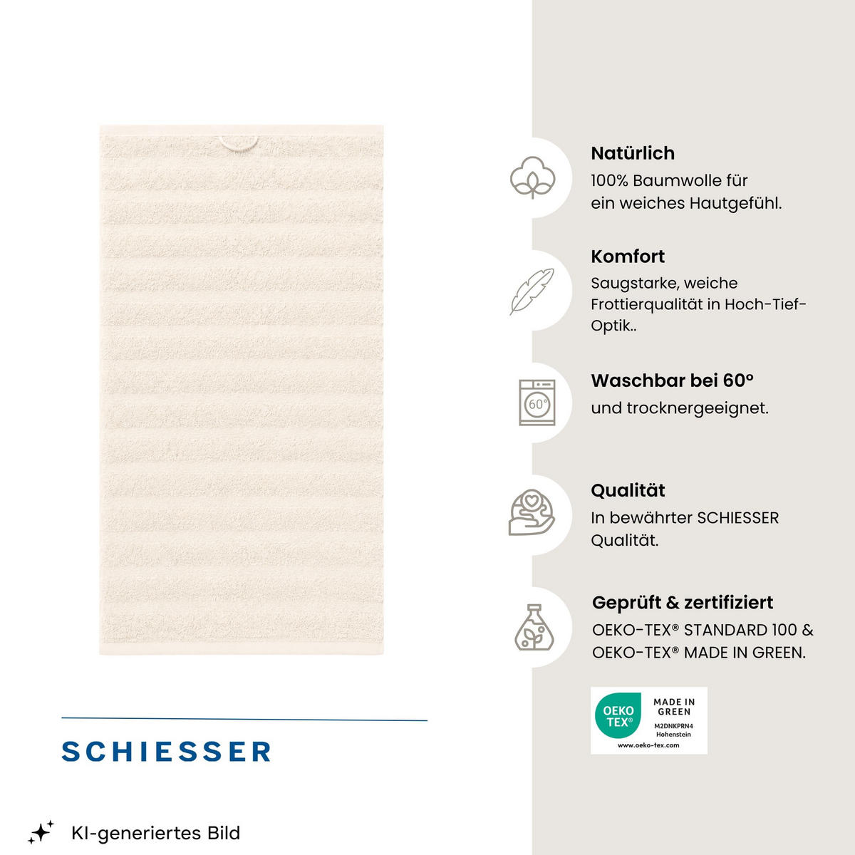 DUSCHTUCHSET Neapel 2-teilig - Creme, Textil (70/140cm) - SCHIESSER