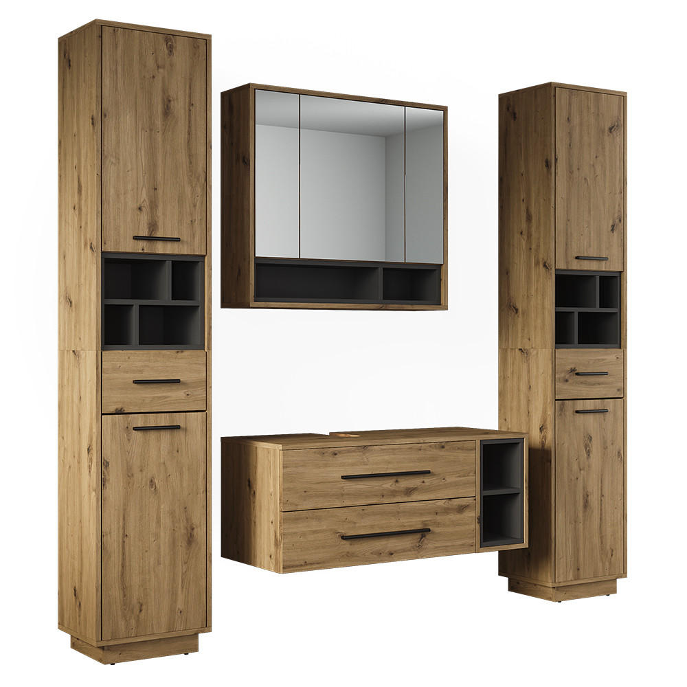 BADMÖBEL-SET Beatrice, Artisan-Eiche/Anthrazit, 4-teilig - Anthrazit/Eiche Artisan, Holzwerkstoff (100/40/40cm) - Vicco
