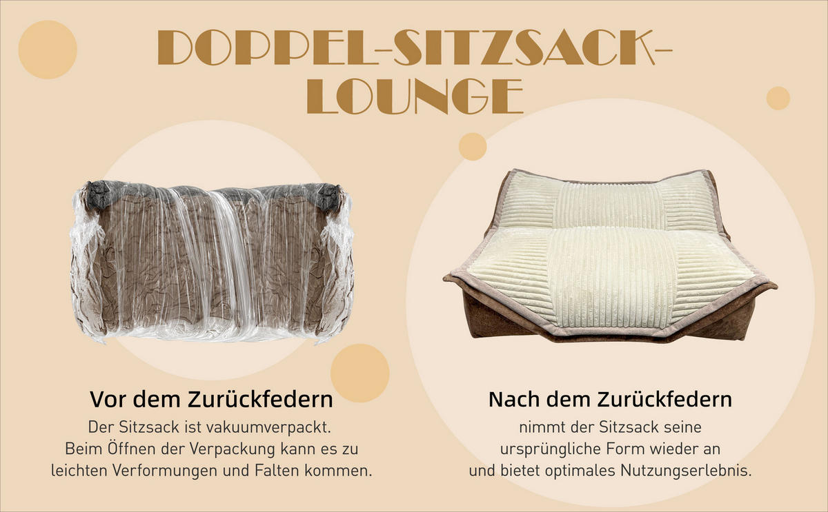 SITZSACKSOFA 2-Sitzer Cord - Beige, Textil (136/64/168cm) - Vercart