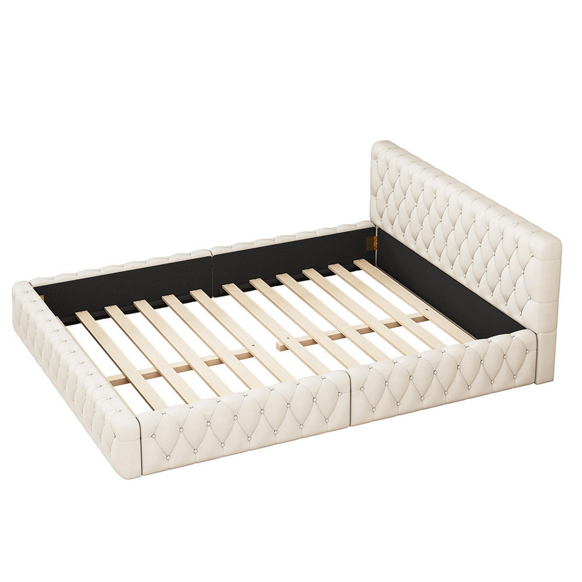 POLSTERBETT 140/200 cm in Beige Samt - Beige, Holz/Textil (140/200cm) - KOMHTOM