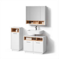 BADMÖBEL-SET Temo Weiß 3 Teile - Weiß/Sonoma Eiche, Holzwerkstoff (80/64/40cm) - Livinity®