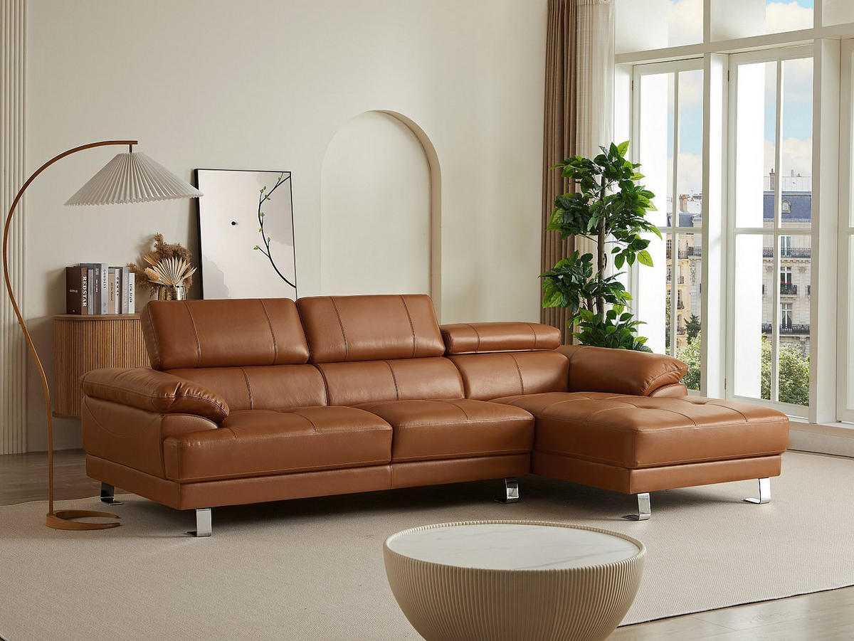 SOFA ohne Schlafmöglichkeit - -Sitzer - Leder - Camel - - Braun, Leder (265/74/165cm) - Vente-Unique