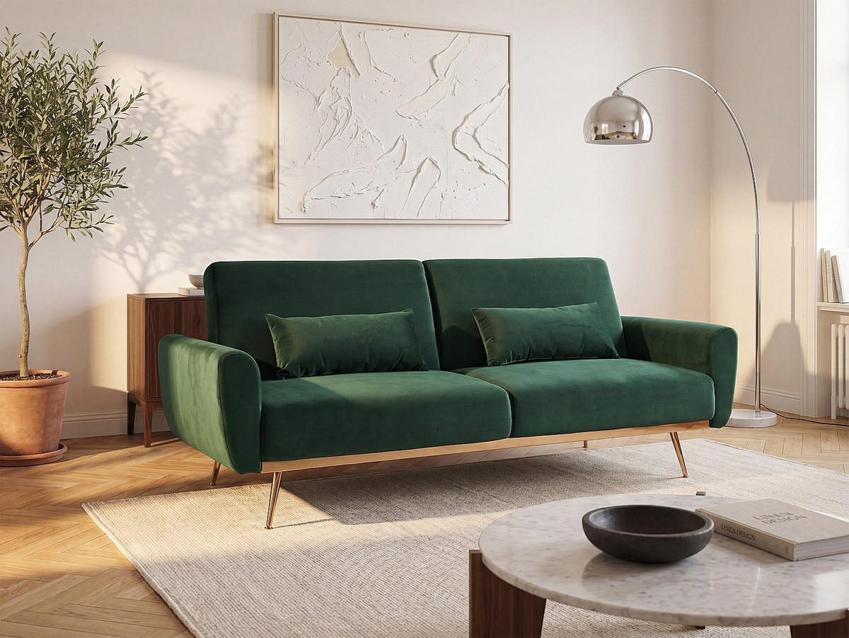 SCHLAFSOFA - 3 Personen - Samt, Stoff - Tannengrün - Waldgrün, Textil (208/86/84cm) - Vente-Unique