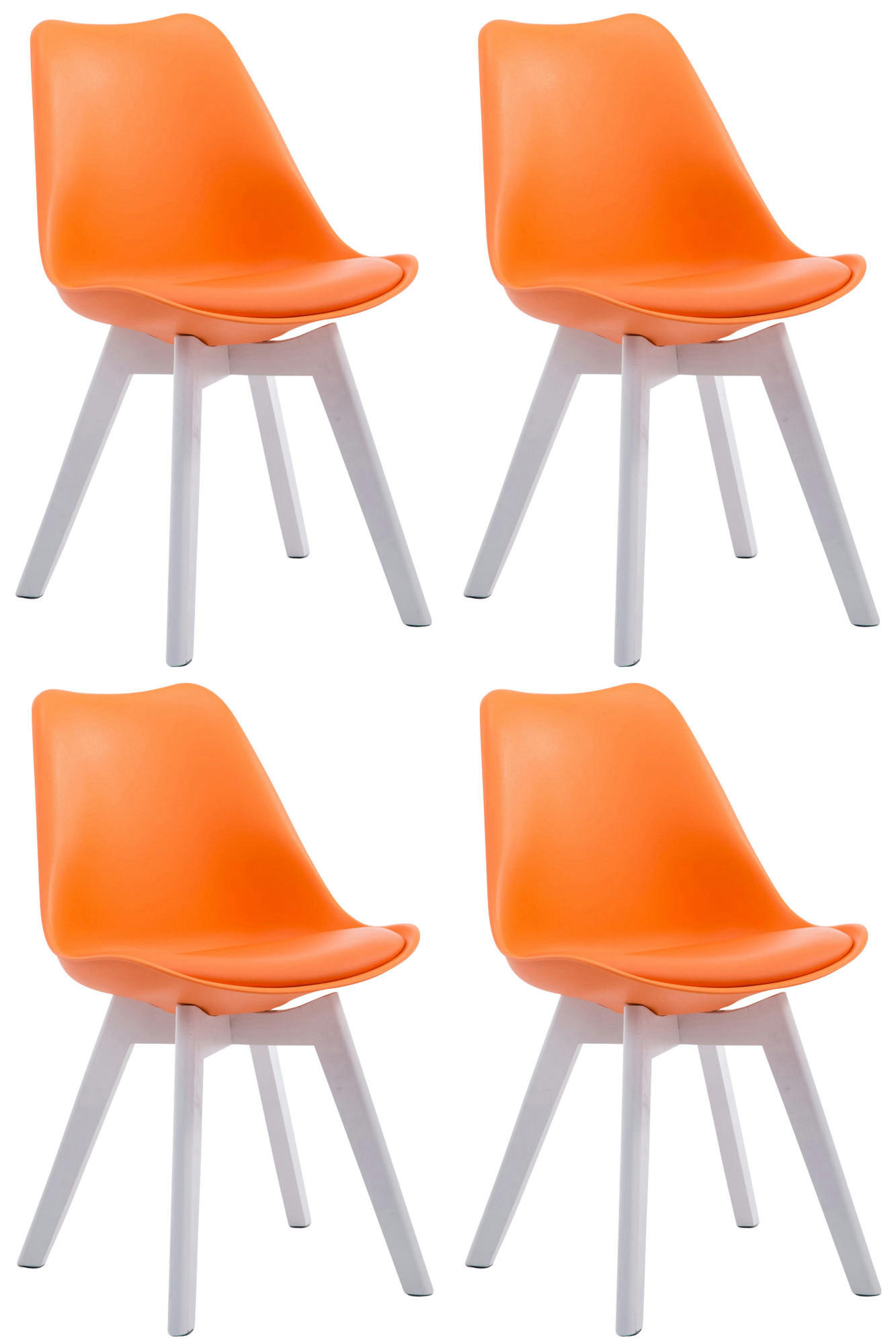 STUHL 4er Set Lederlook orange - Weiß/Orange, Holz/Textil (48/84/55cm) - CLP