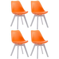 STUHL 4er Set Lederlook orange - Weiß/Orange, Holz/Textil (48/84/55cm) - CLP