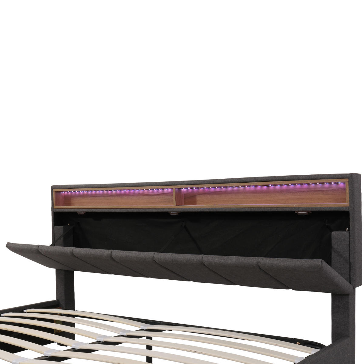 POLSTERBETT 160/200 cm Grau mit LED-Beleuchtung und Stauraum - Hellgrau, Metall (160/200cm) - OKWISH