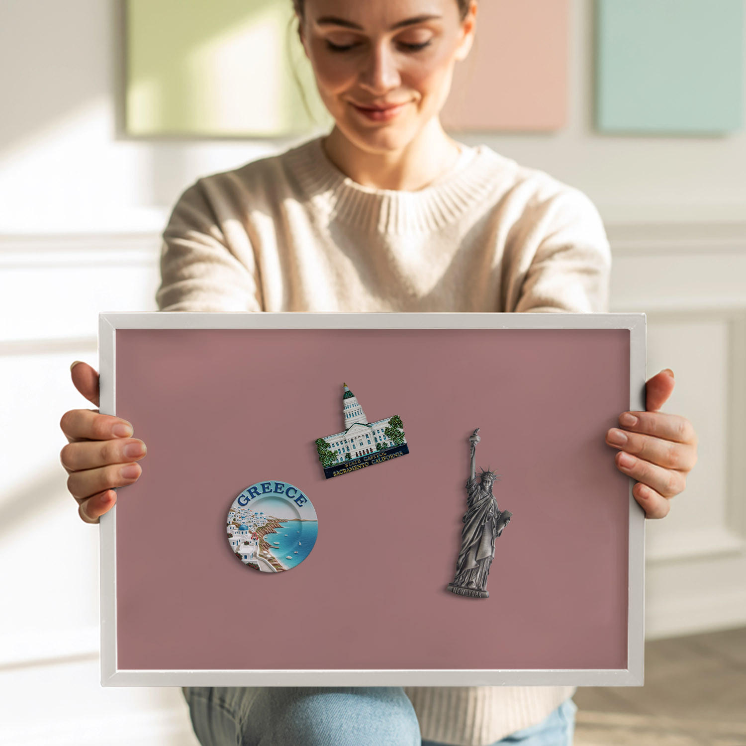 MAGNETTAFEL 70x50 cm Weißer Rahmen Pastellrosa - Rosa, Metall (70/50/0.4cm) - TULUP