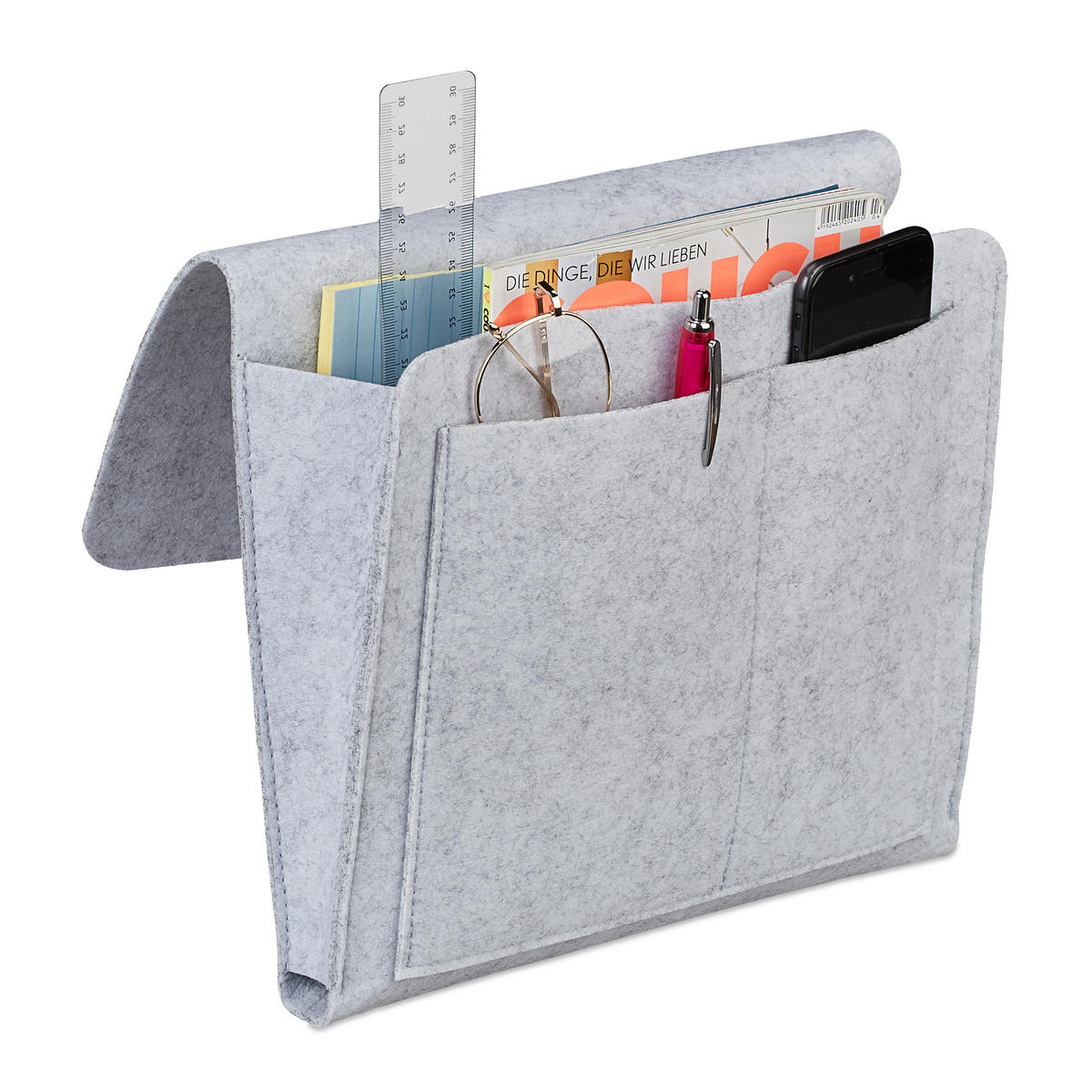 BETTTASCHE - Grau, Textil - Relaxdays