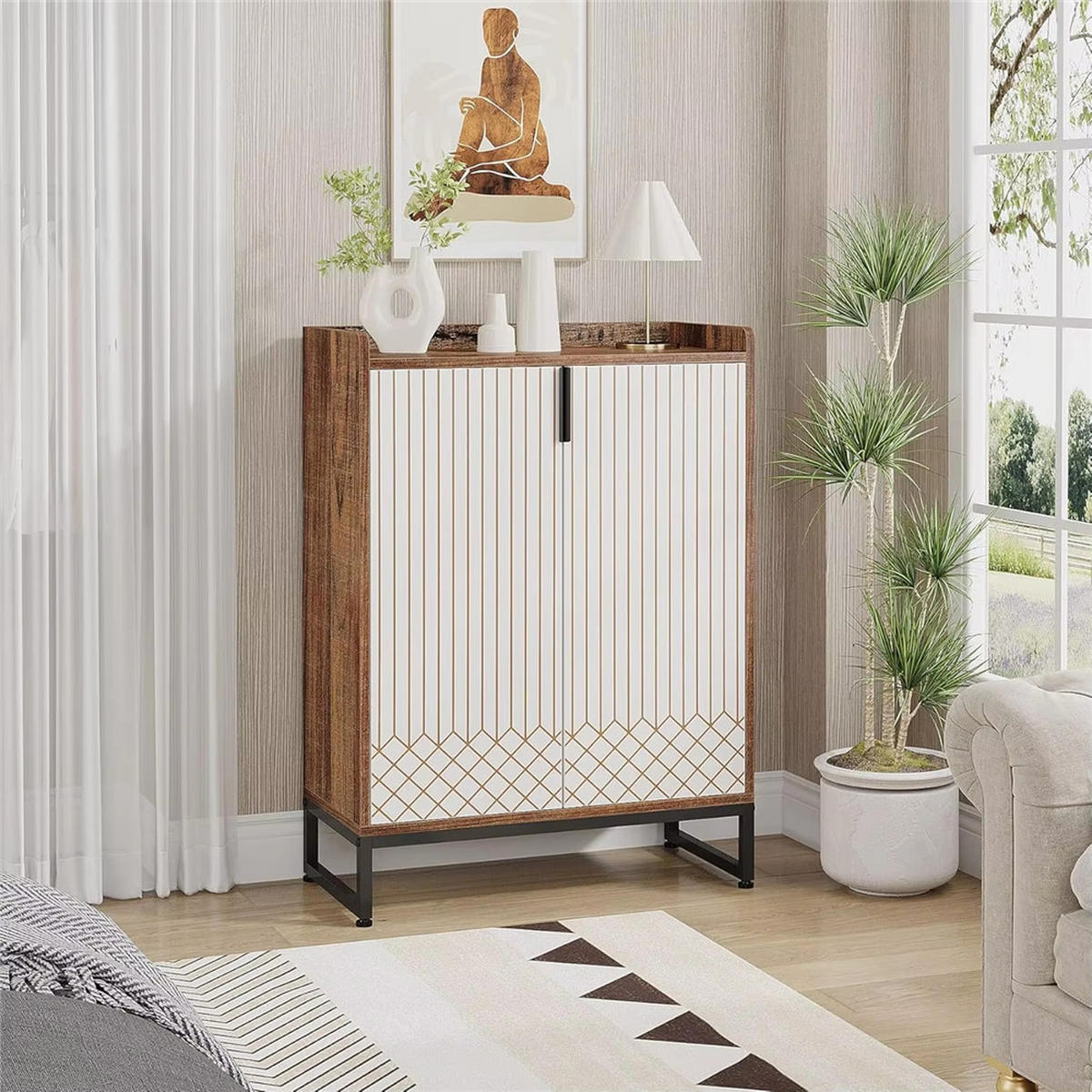 SCHUHSCHRANK, 5-stufig Holz mit Türen Organizer - Naturfarben, Naturmaterialien (75/105/35cm) - Kaket