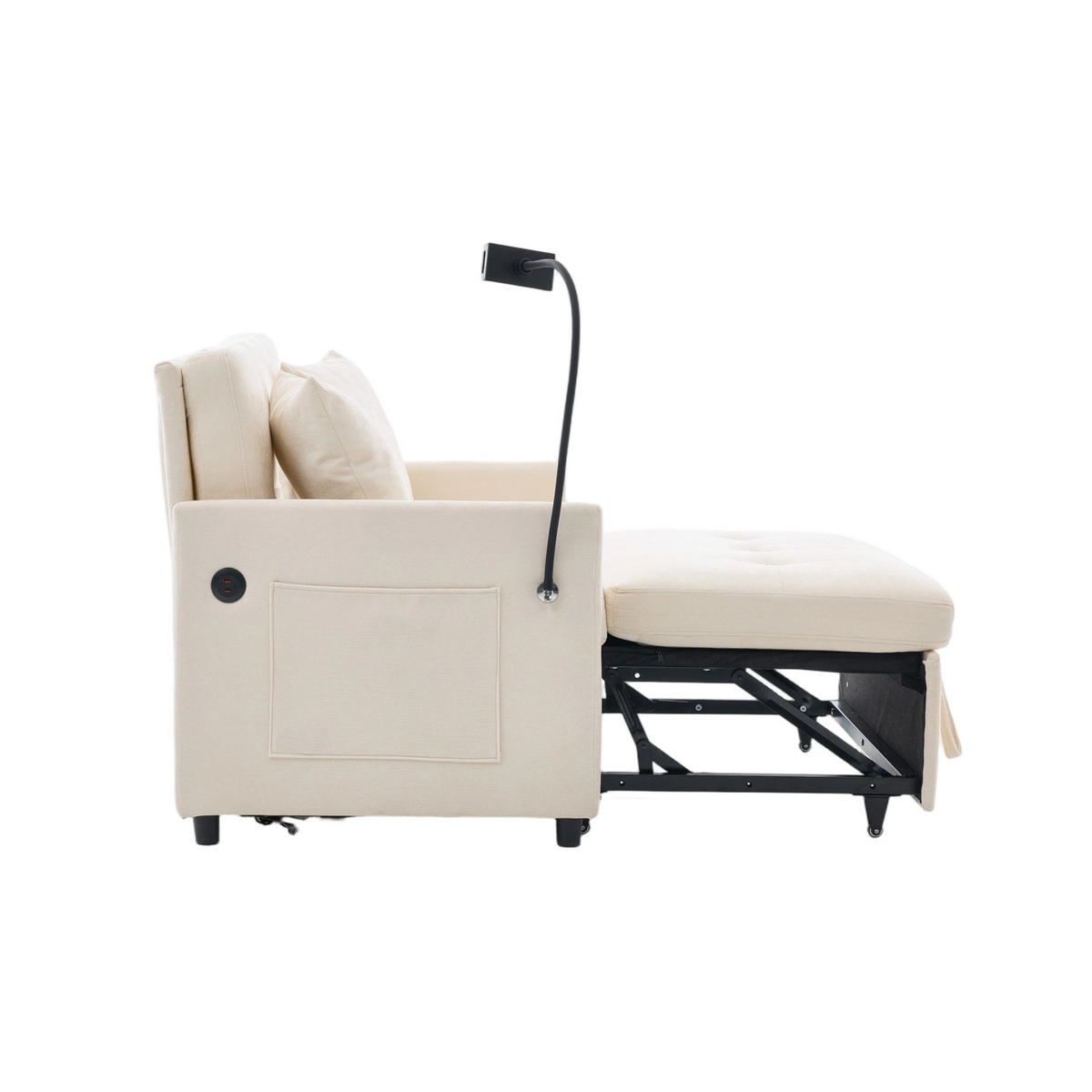 SCHLAFSESSEL DE-35222 mit USB und Tablethalter Beige - Beige, Metall (72/83.5/109cm) - ComfortXL