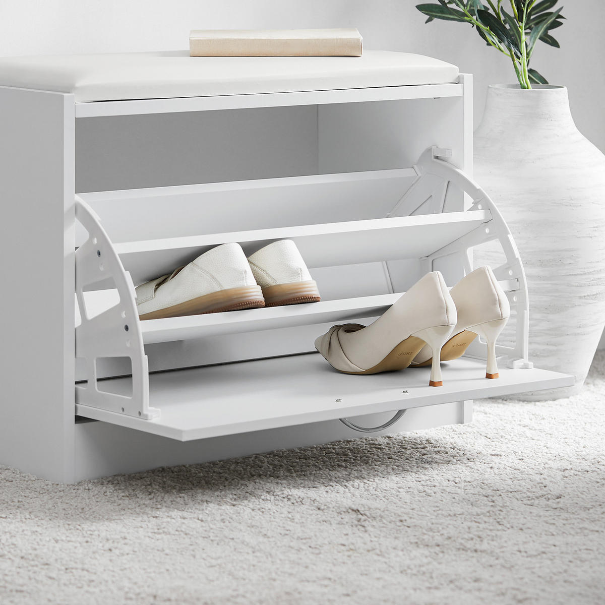 SCHUHBANK Weiß - Weiß, Holzwerkstoff (60/47/30cm) - SoBuy