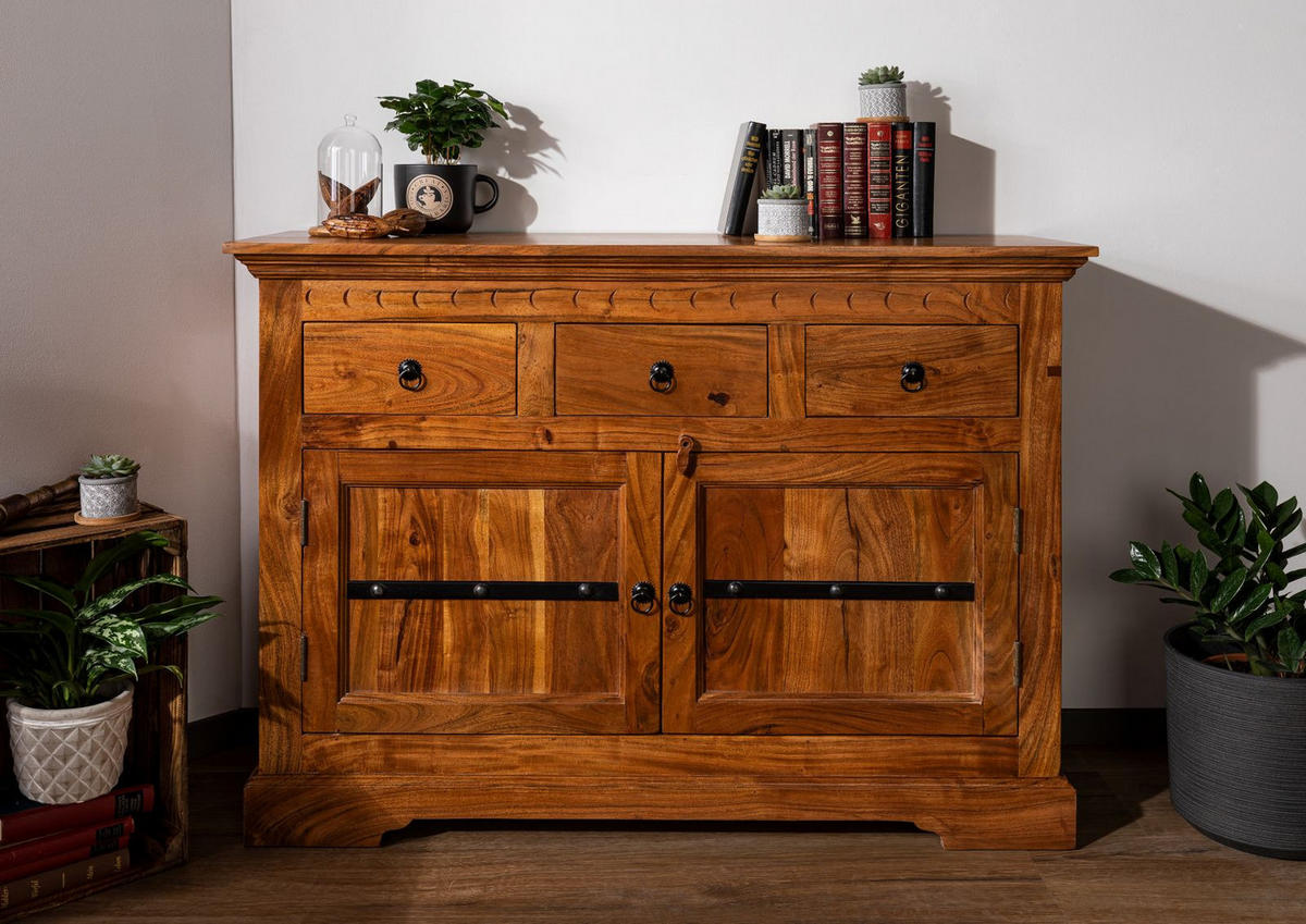 KOMMODE Akazie 120x40x90 honig lackiert OXFORD #0531 - Braun, Holz (120/90/40cm) - Massivmoebel24
