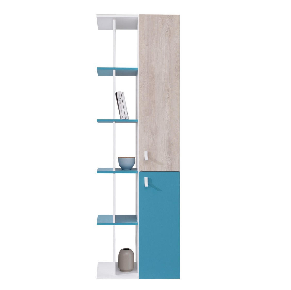 JUGENDZIMMER Space Set D mit Bett 90 x 200 - Weiß-Eiche-Türkis - Türkis/Eichefarben, Holzwerkstoff (90/190/90cm) - QMM TraumMöbel
