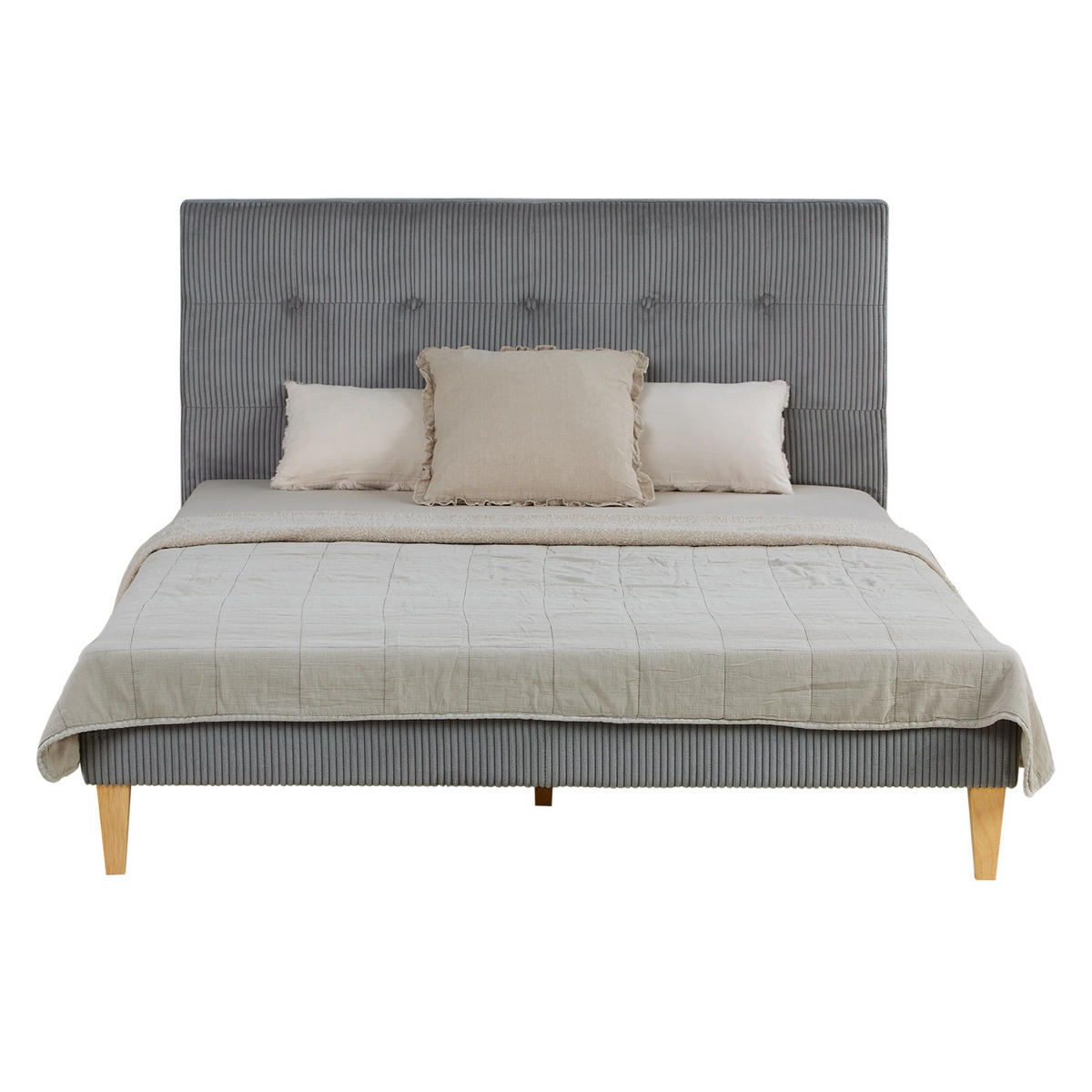 POLSTERBETT in Cord mit Matratze 140/200 cm in Grau - Grau, Textil (140/200cm) - Homestyle4u