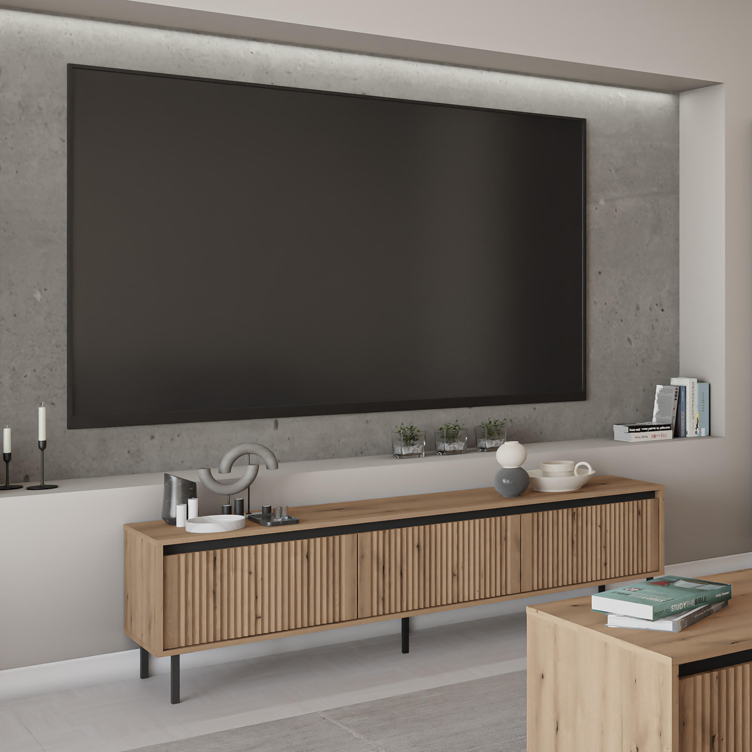 LOWBOARD OSTIA 178,6x40x50 cm mit 3 Schubladen für Wohnzimmer Modern Goldfarben - Goldfarben, Holzwerkstoff (178.6/50/40cm) - MASSENO