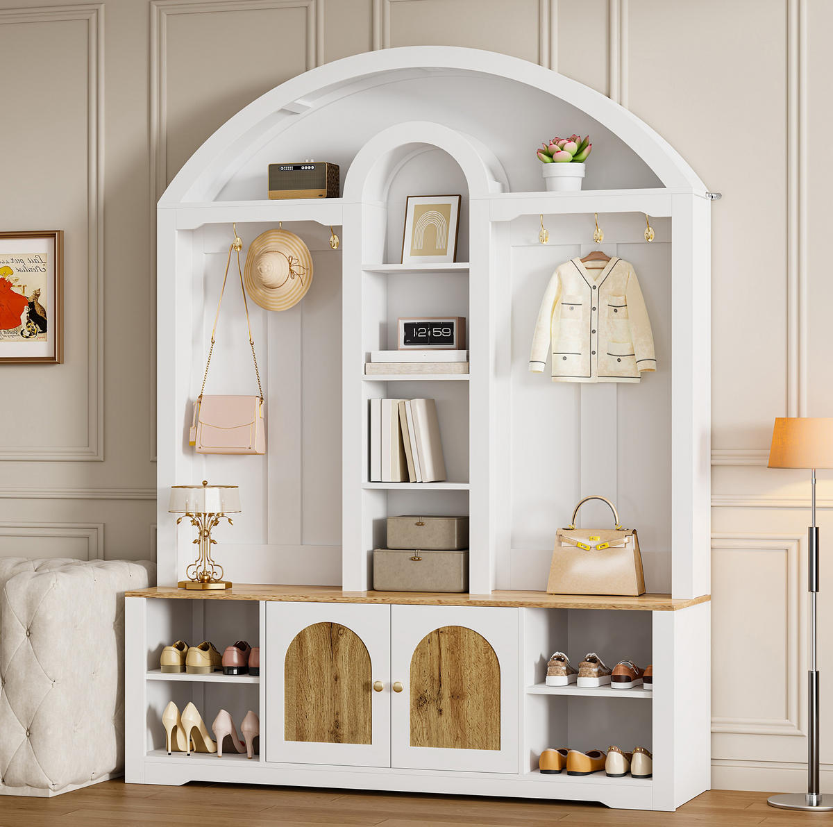 GARDEROBENSCHRANK mit Schuhregal und Haken 150 x 40 x 195 cm MDF Weiß - Weiß, Holzwerkstoff (40/195/150cm) - Beauniv