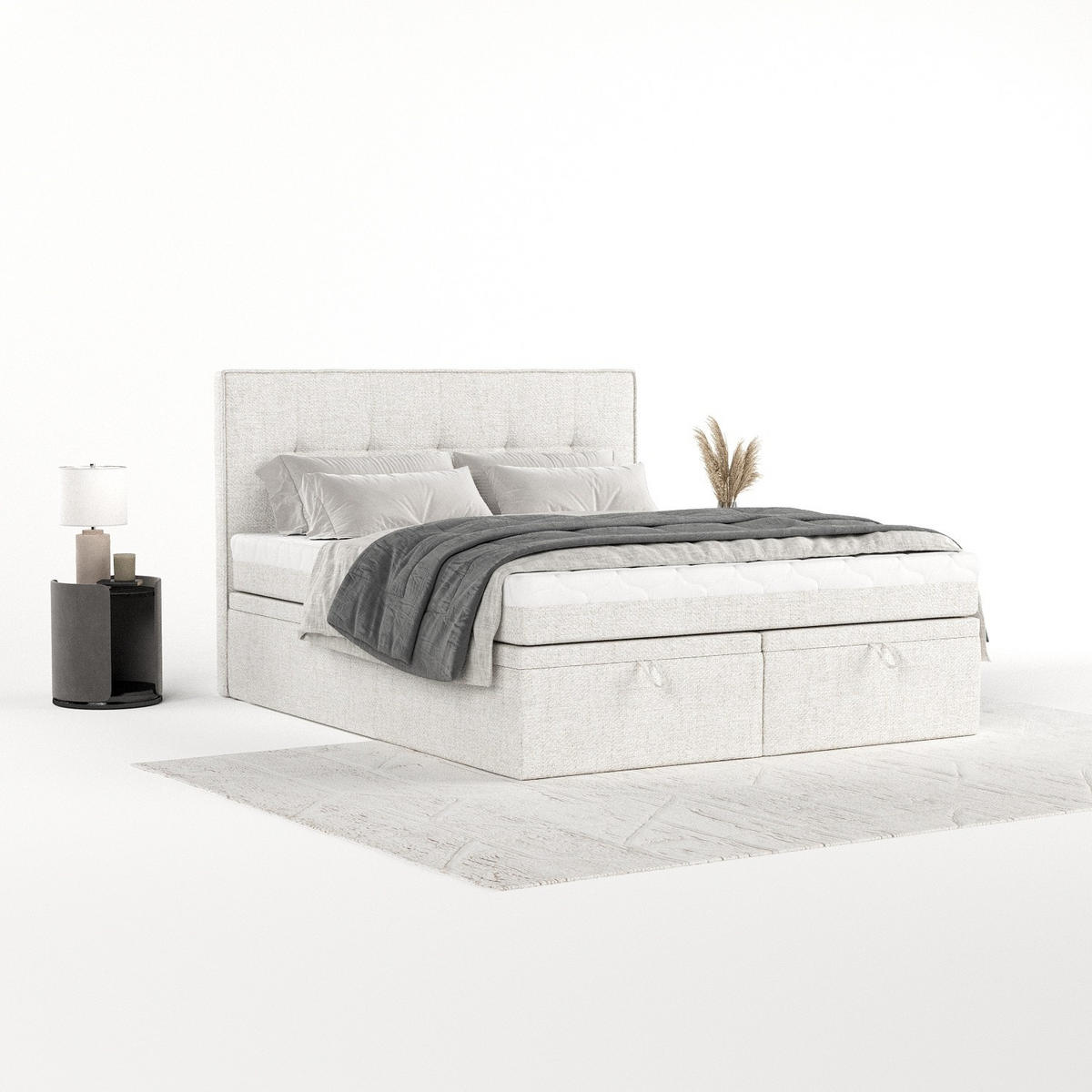 BOXBETT Arivo 160/200 cm Creme im Neve Stoff - Creme/Schwarz, Holz/Holzwerkstoff (160/200cm) - AltaBeds