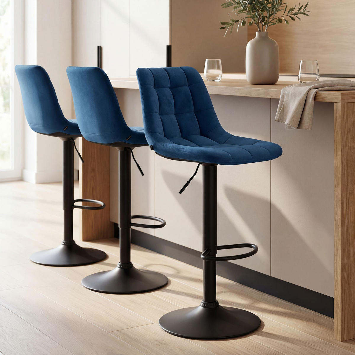 BARHOCKER Samt Blau - Blau/Schwarz, Textil/Metall (44/108/50cm) - CLP
