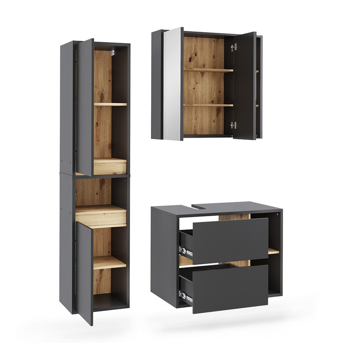 SADA KOUPELNOVÉHO NÁBYTKU Viola Grey/Artisan - šedá/dub artisan, kompozitní dřevo (80/60/46cm) - Vicco