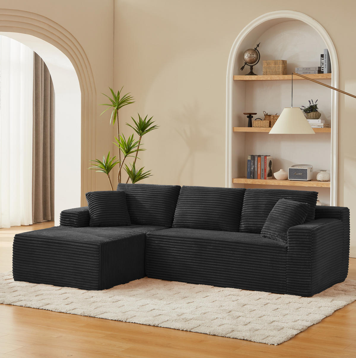 SOFA modular 2-teilig Schwarz - Schwarz, Textil (163/252.5cm) - Meubliv