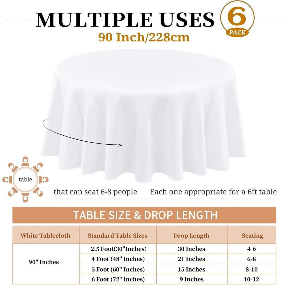 TISCHDECKE rund 6er Set Weiß 229 cm - Weiß, Textil (229/229/1cm)