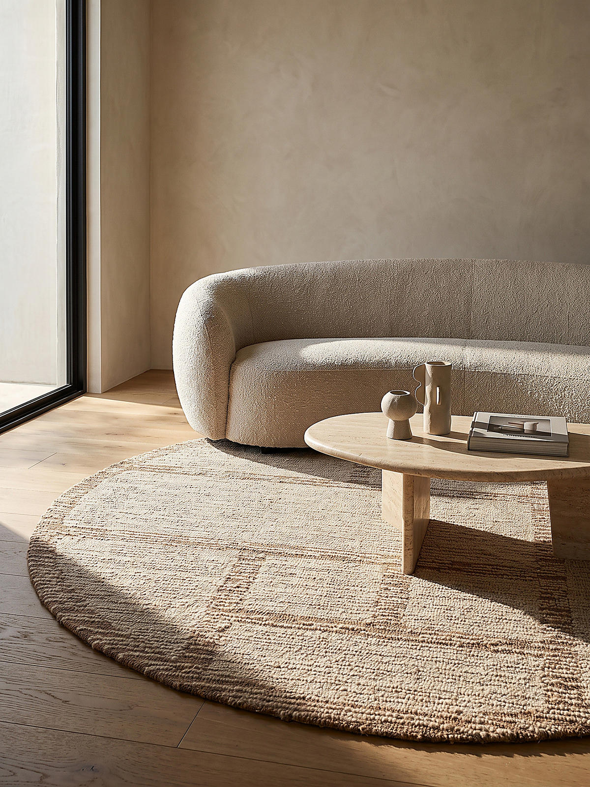 TEPPICH aus Wolle, handgetuftet, GANNEL, in Natur, Blockdesign, Ø 160 cm - Beige, Textil (160/160cm) - KADIMA DESIGN