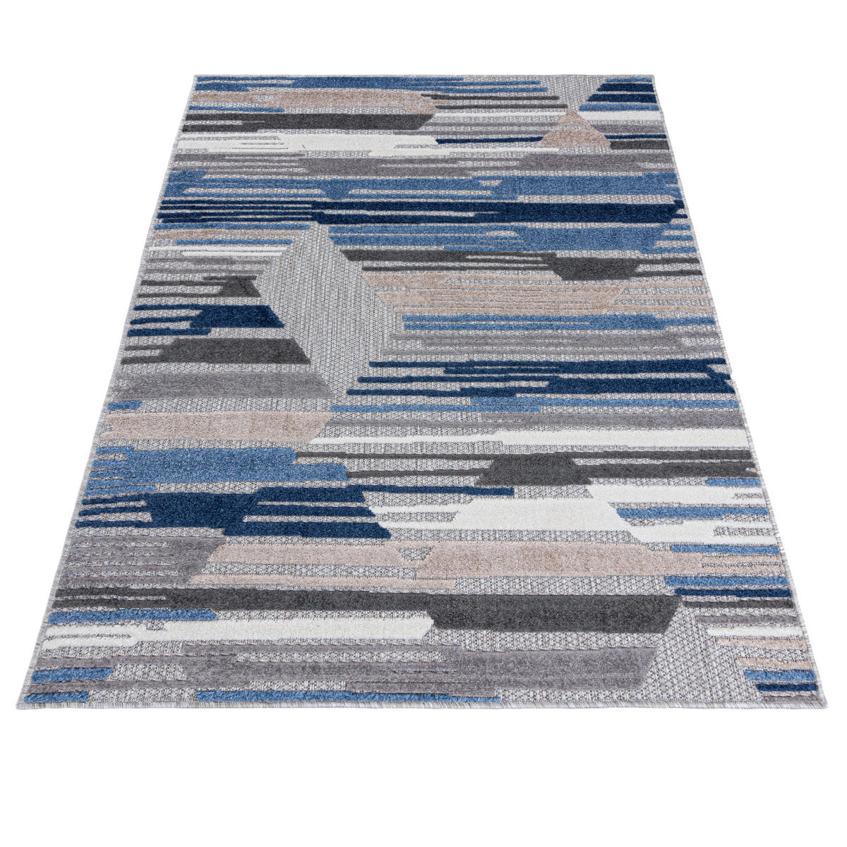 TEPPICH In-Outdoor Blau Abstract Grau - Kurzflor Rechteckig - 160 x 230 cm - Blau, Textil (160/230cm) - Mazovia