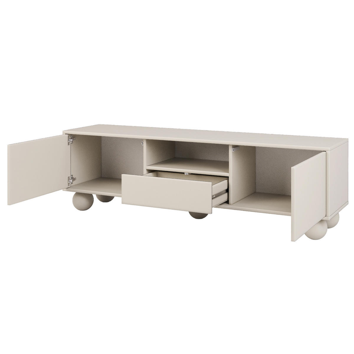 LOWBOARD Adel mit 2 Türen 1 Schublade und runden Füßen, 154 cm, Griffloss, Kaschmir - Kaschmir, Holzwerkstoff (154/46/38cm) - Beautysofa