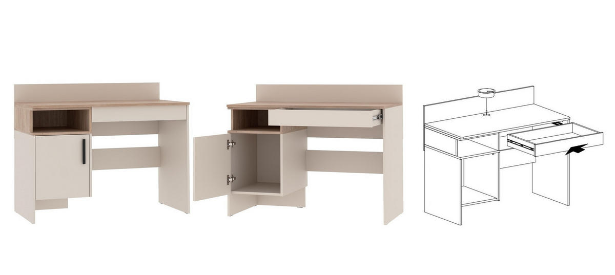 SCHREIBTISCH GRANT G2/C GRAUBEIGE CASHMERE 110/87/55 - Kaschmir/Schwarz, Holzwerkstoff (55/110/87cm) - Marmex Möbel