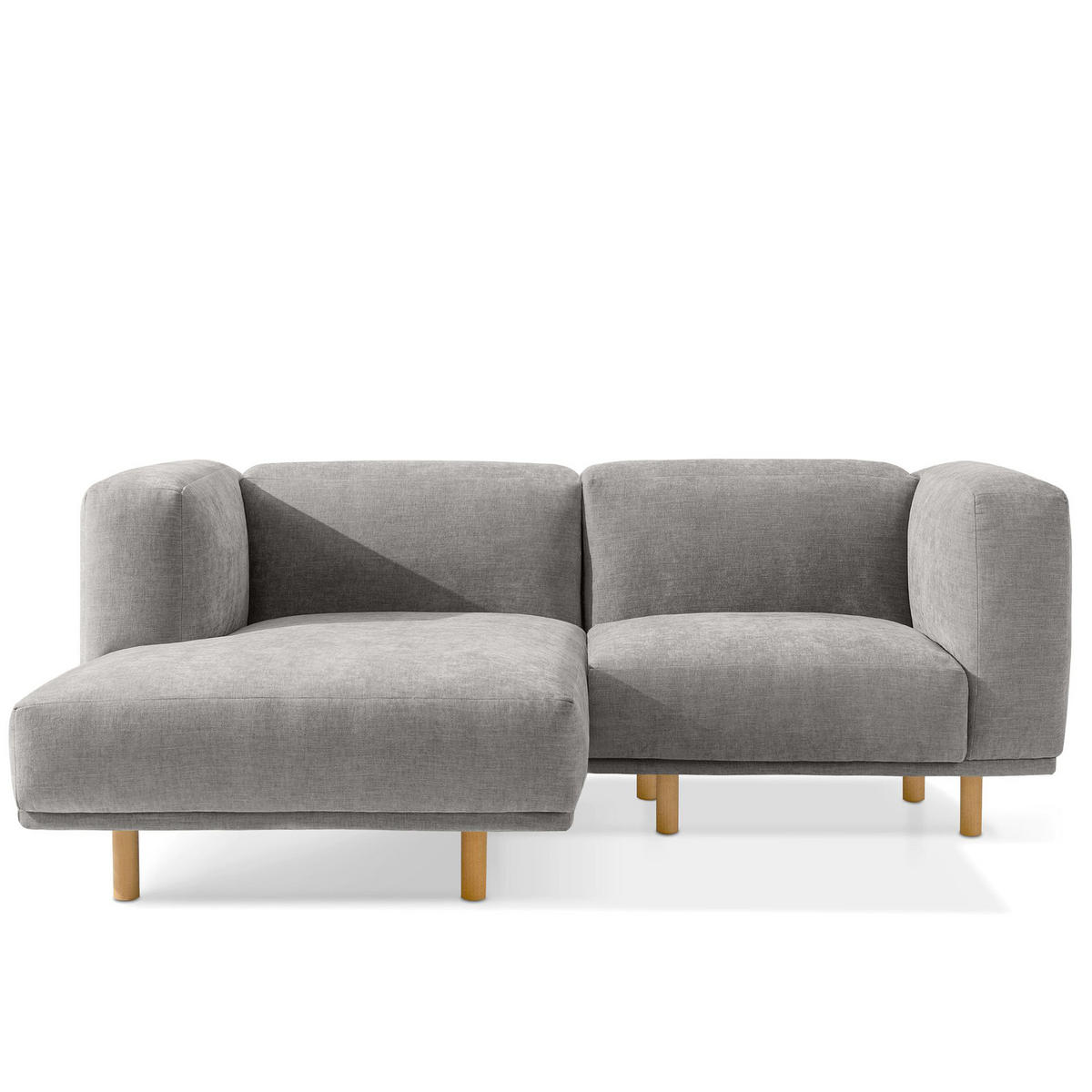 ECKSOFA-LINKS FOSERO, Chenille-Stoff - Buchefarben/Hellgrau, Holz/Holzwerkstoff (204/155cm) - KONSIMO®
