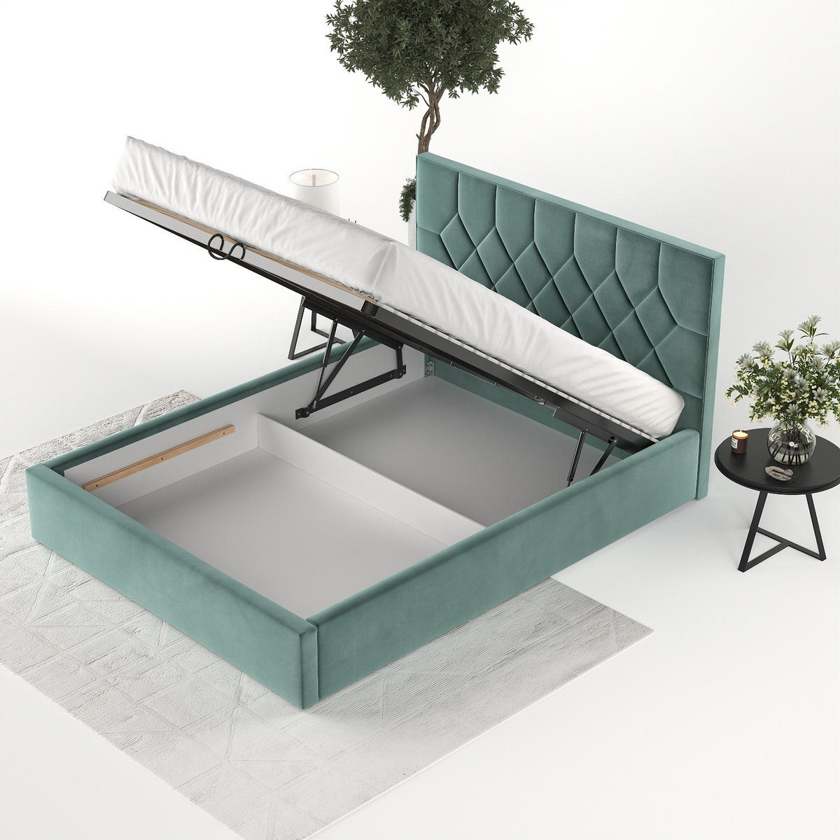 POLSTERBETT Brisa 180/200 cm Türkis im Kronos Stoff - Türkis/Schwarz, Holz/Holzwerkstoff (180/200cm) - AltaBeds