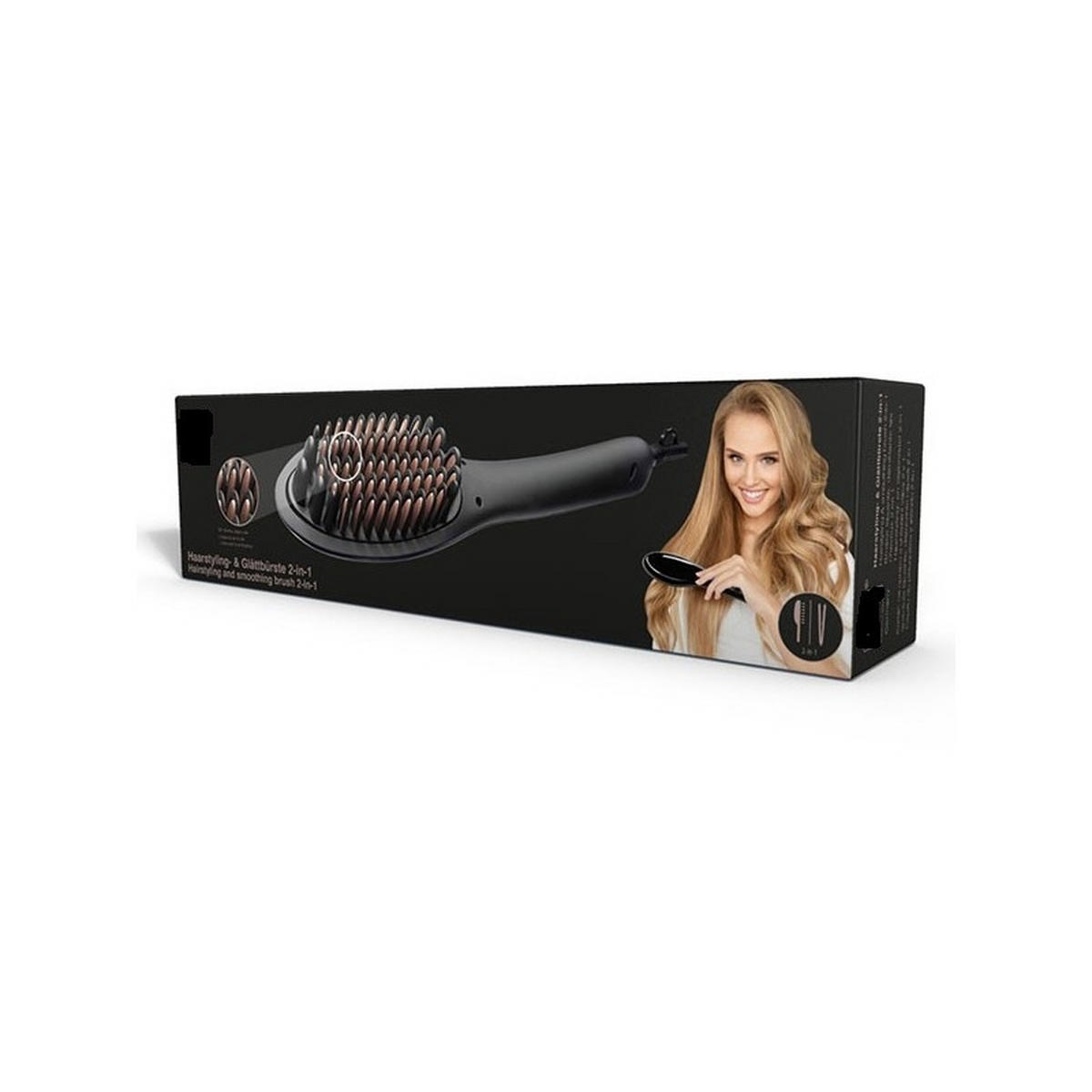 GLÄTTBÜRSTE 2IN1 Schwarz, Keramikbeschichtung, 230°C, Haarstyler, Haarglätter, Stylingbürste, Ionen Technologie, Temperaturregelung, Haarpflege - Schwarz, Kunststoff (7.5/5/29.5cm) - Mia
