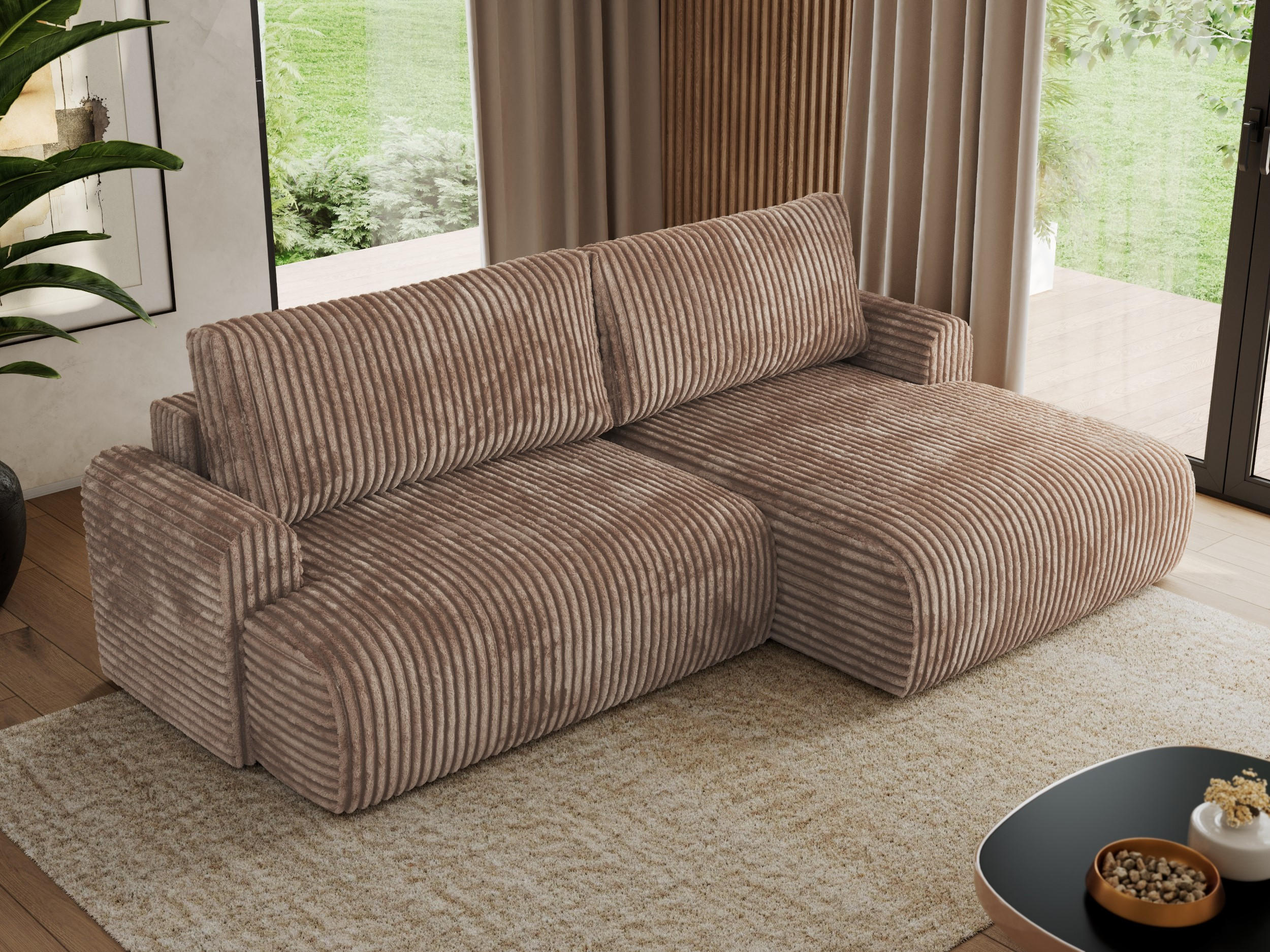 ECKSCHLAFSOFA TONO L Braun Cord - rechts - Schwarz/Braun, Kunststoff/Textil (150/260cm) - MKS