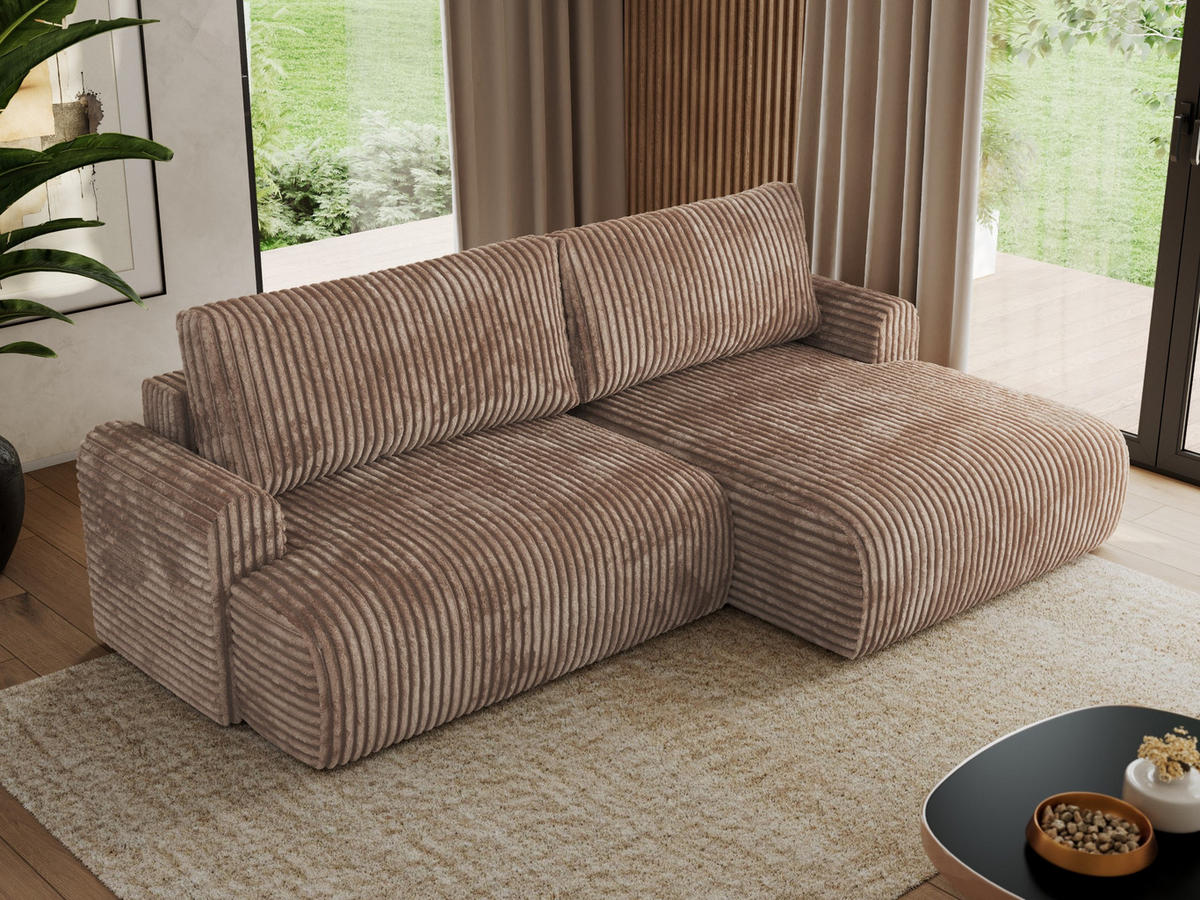ECKSCHLAFSOFA TONO L Braun Cord - rechts - Schwarz/Braun, Kunststoff/Textil (150/260cm) - MKS