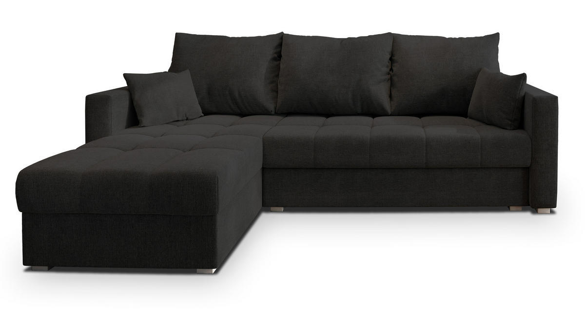 ECKSOFA NIDA Schwarz Geflochtener Stoff mit Schlaffunktion - Schwarz, Holz (220/143cm) - MASSENO