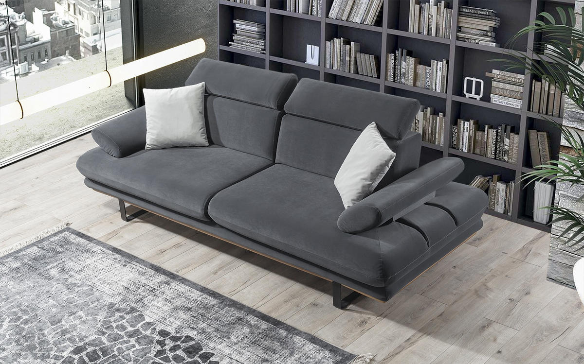 SOFA Energy 2-Sitzer Samt Dunkelgrau - Dunkelgrau, Textil (200/82/100cm) - Villa Möbel