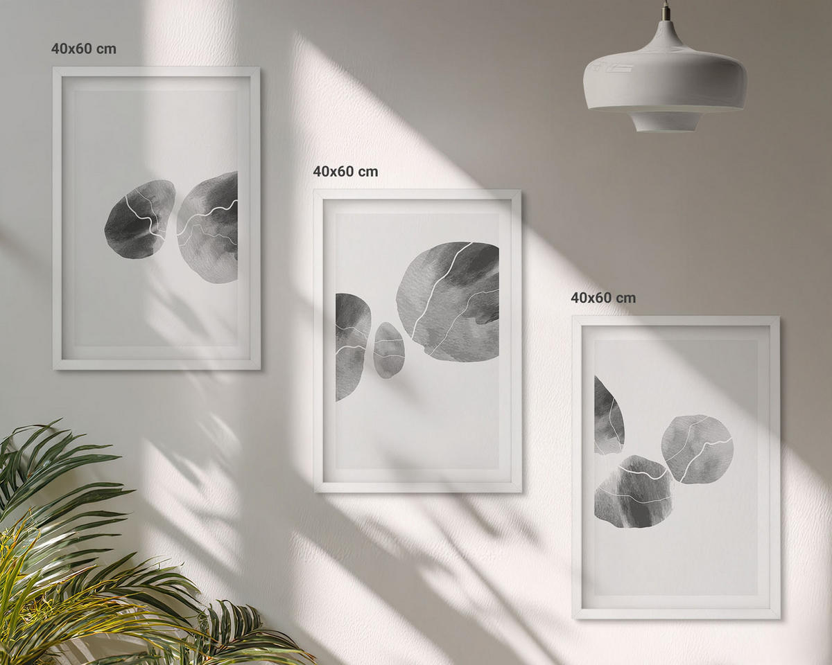 WANDBILDER 3er-Set - 40x60 cm Weißer Rahmen - Abstrakte Kunst, Farbspritzer - Weiß, Kunststoff (40/60cm) - ArtPrintCave