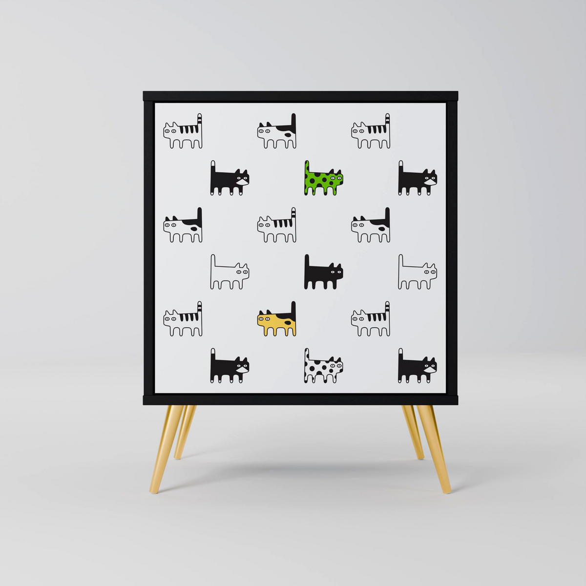 SIDEBOARD CATS COMPILATION, Schwarz, 57,5x42x75,5 cm, Goldfarbene Metallfüße - Goldfarben/Multicolor, Holzwerkstoff/Metall (57.5/75.5/42cm) - SpaceRebels