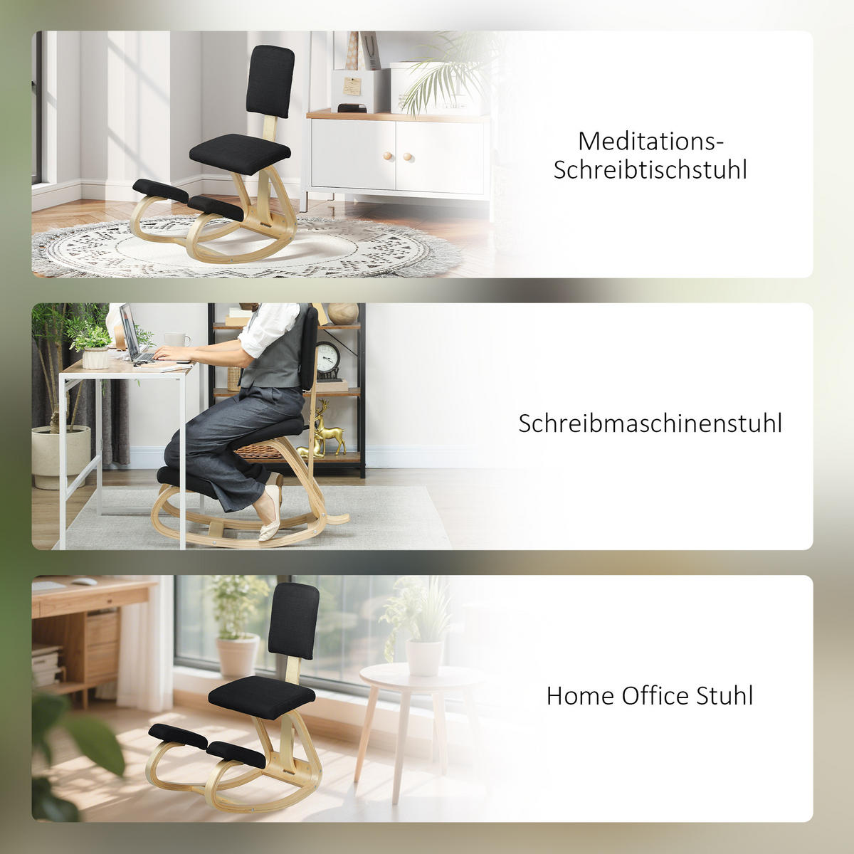 KNIEBANK lackiert Schwarz 84/51/93 cm - Schwarz, Holz (51/93/84cm) - HOMCOM