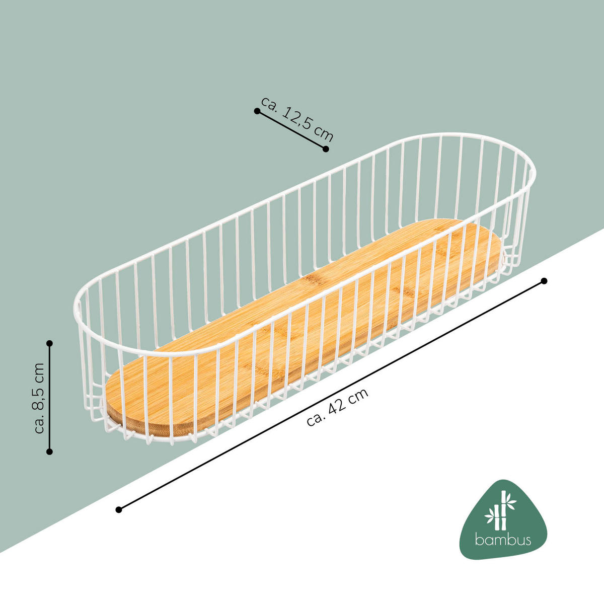 BROTKORB lang, Bambus/Metall weiß - Weiß, Metall (12.5/8.5/42cm) - eluno