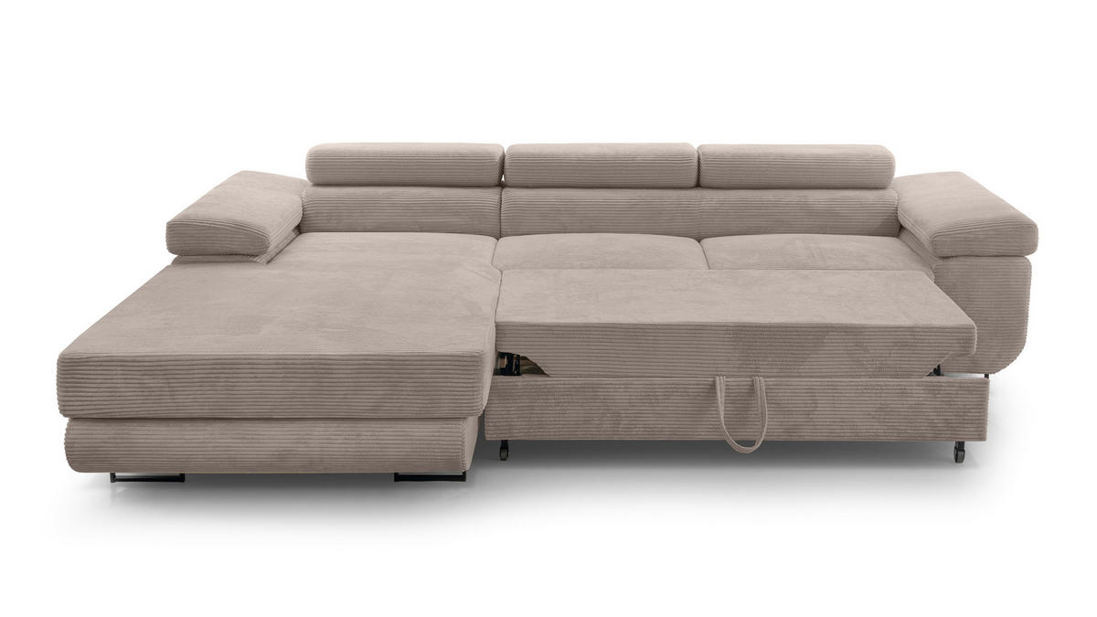ECKSOFA L Form Arborio Beige 280/203/90 cm Links mit Schlaffunktion - Beige/Schwarz, Textil/Metall (203/280cm) - AX Living