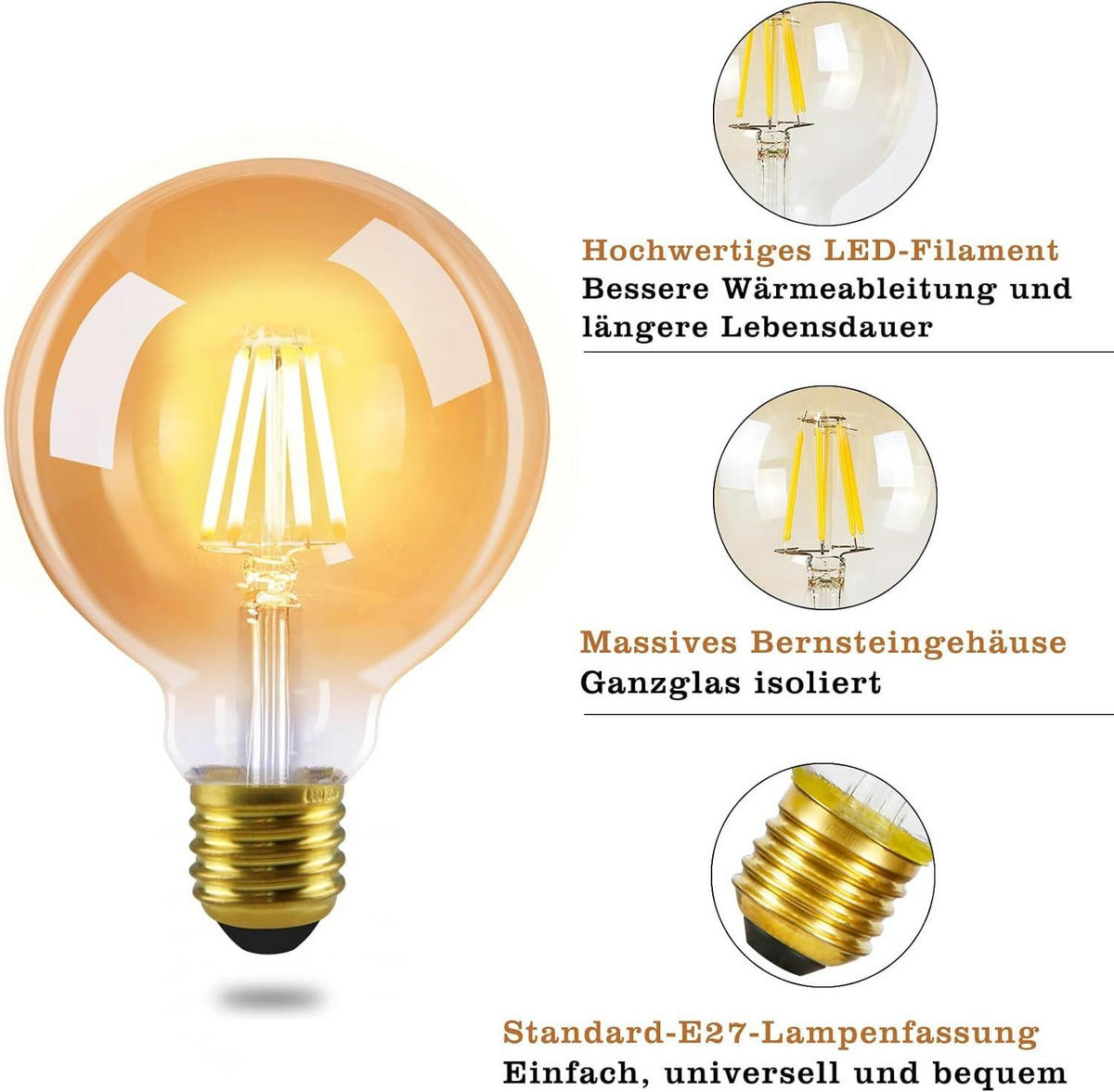 LED žárovky E27 4W (sada 6 ks) - průhledná, sklo (9.5/14cm) - Nettlife