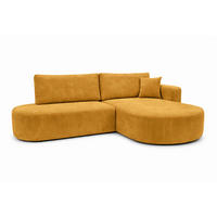 ECKSOFA Mit Schlaffunktion Und Bettkasten, Cordstoff Poso, Senffarbe, Rechts, ROUND ONE OPEN XL - Gelb, Holz (262/175cm) - Kaiser Möbel
