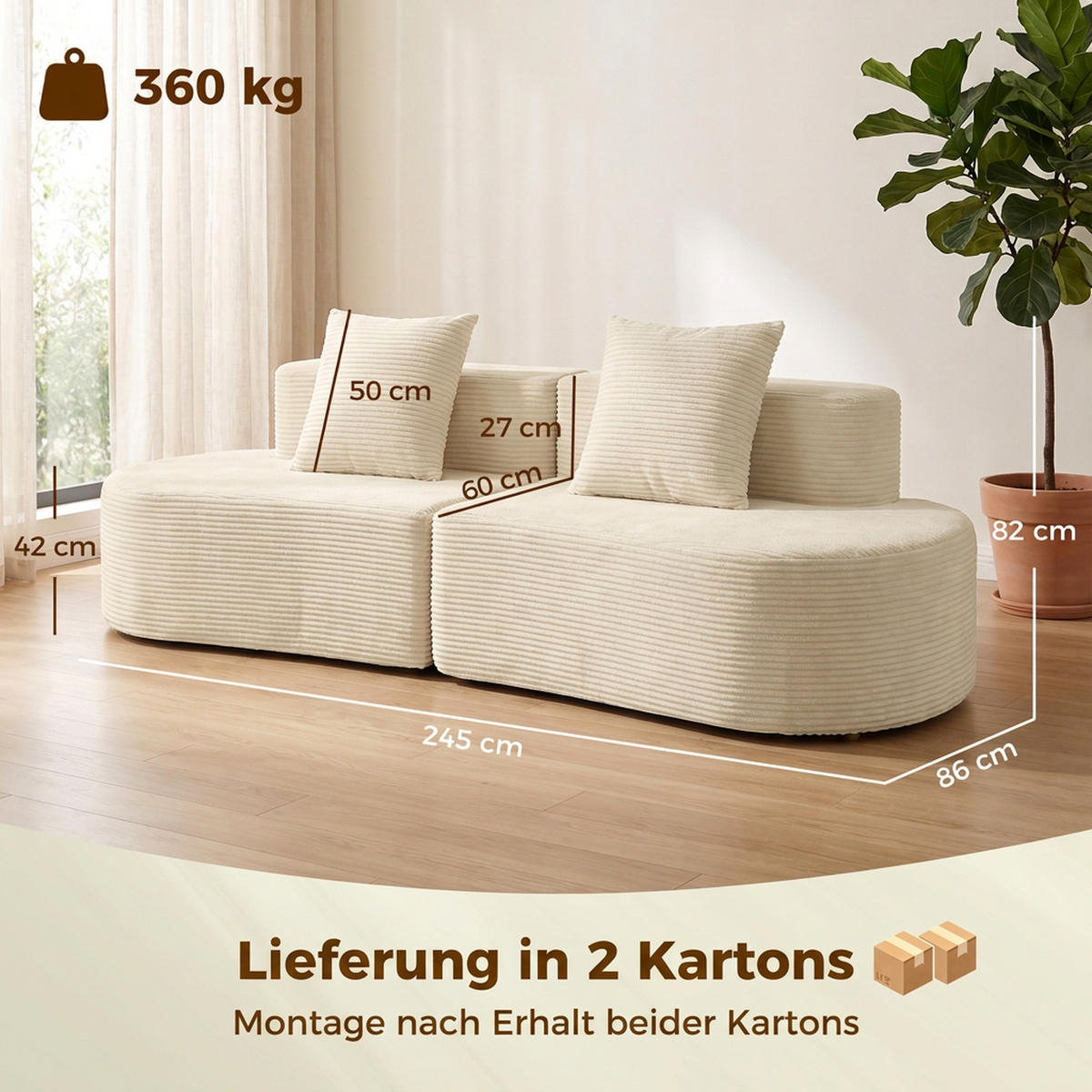 3-SITZER-SOFA Polyester Schaumstoff Beige - Beige, Textil (86/82/245cm) - HOMCOM