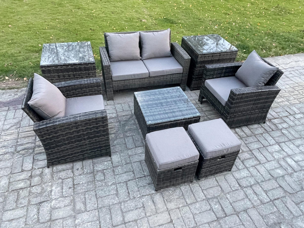 GARTENSOFA mit hoher Rückenlehne Polyrattan Dunkelgrau 6-Sitzer - Dunkelgrau, Metall - Fimous