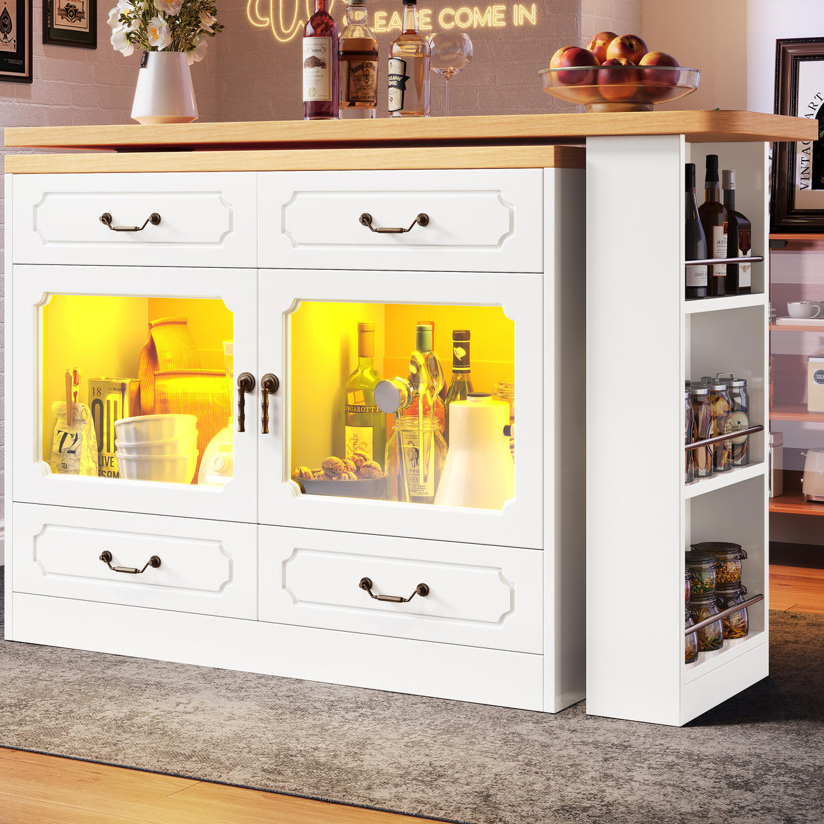BARTISCH 360° Drehbar 135-203cm LED Stauraum Weiß - Weiß, Holzwerkstoff (39/135/928cm) - FLIEKS