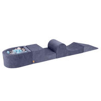 BÄLLEBAD klein mit Schaumstoff Bausteinen für Kinder, Samt, Graublau - Transparent/Blaugrau, Textil (250/45/30cm) - MeowBaby